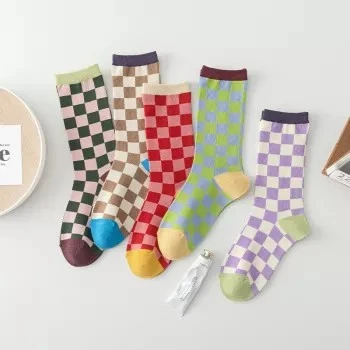 Colorful Argyle Striped Cotton Socks for Women