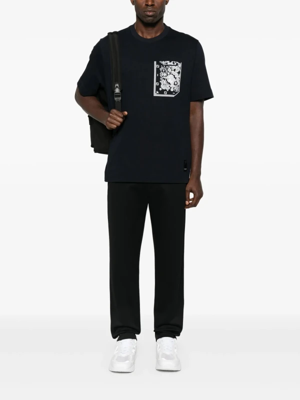 Fendi Bandana-Print Cotton T-Shirt – Midnight Blue with FF Details