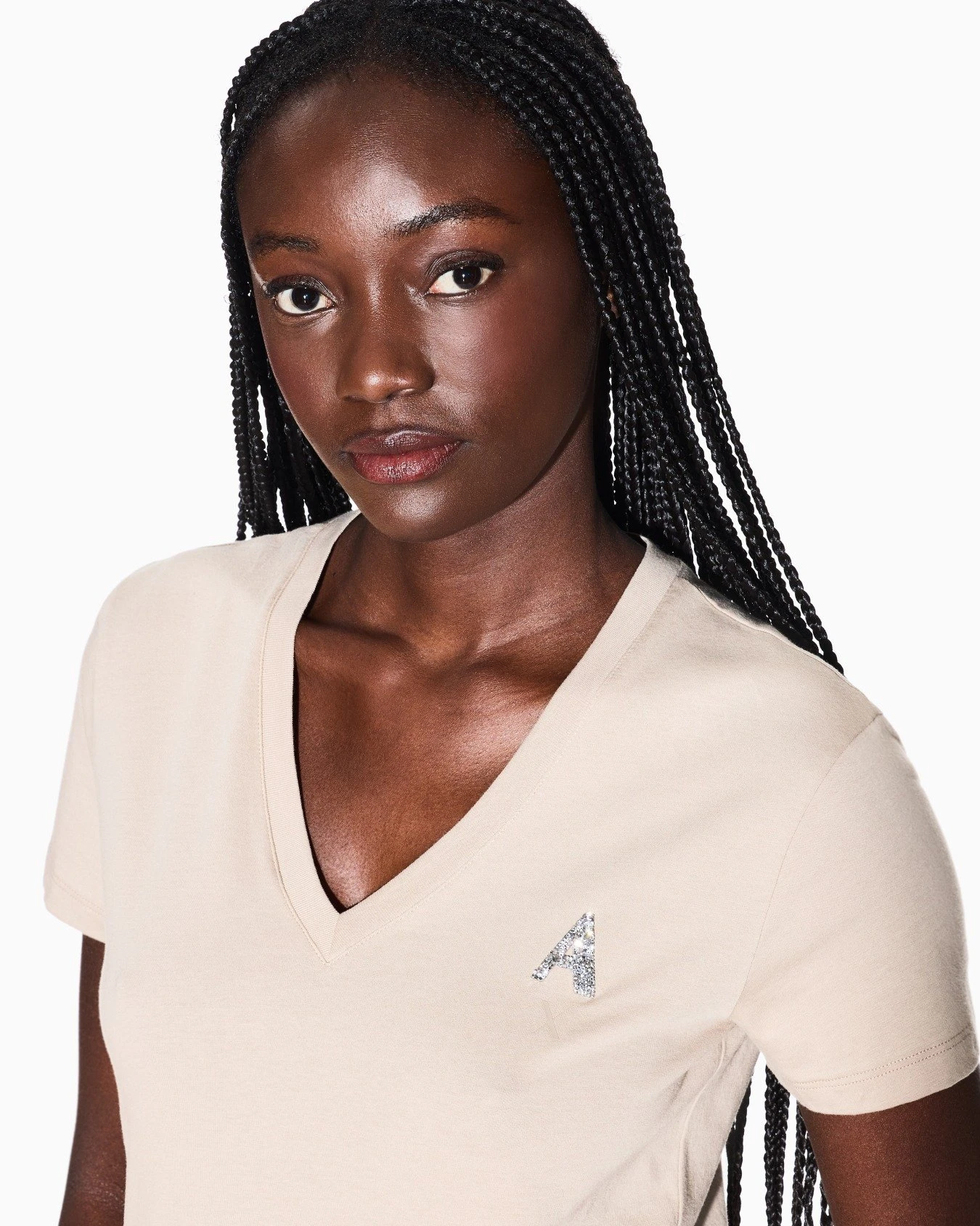 Armani Exchange Women's Regular Fit Beige Cotton T-Shirt