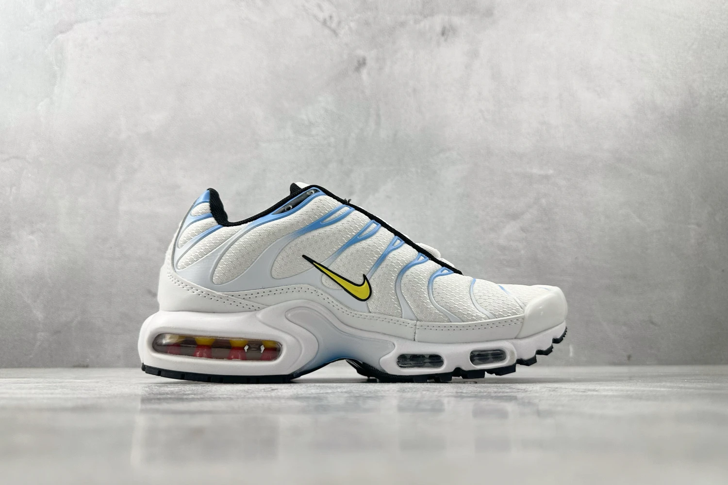 Nike Air Max Plus TN White Ice Blue Yellow Accent Sneakers