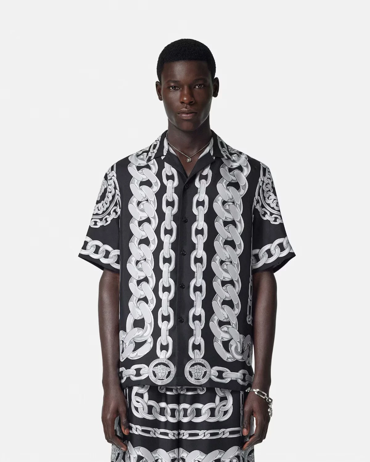 Dolce & Gabbana Silk Medusa Shirt - Short Sleeve Cuban Collar Style