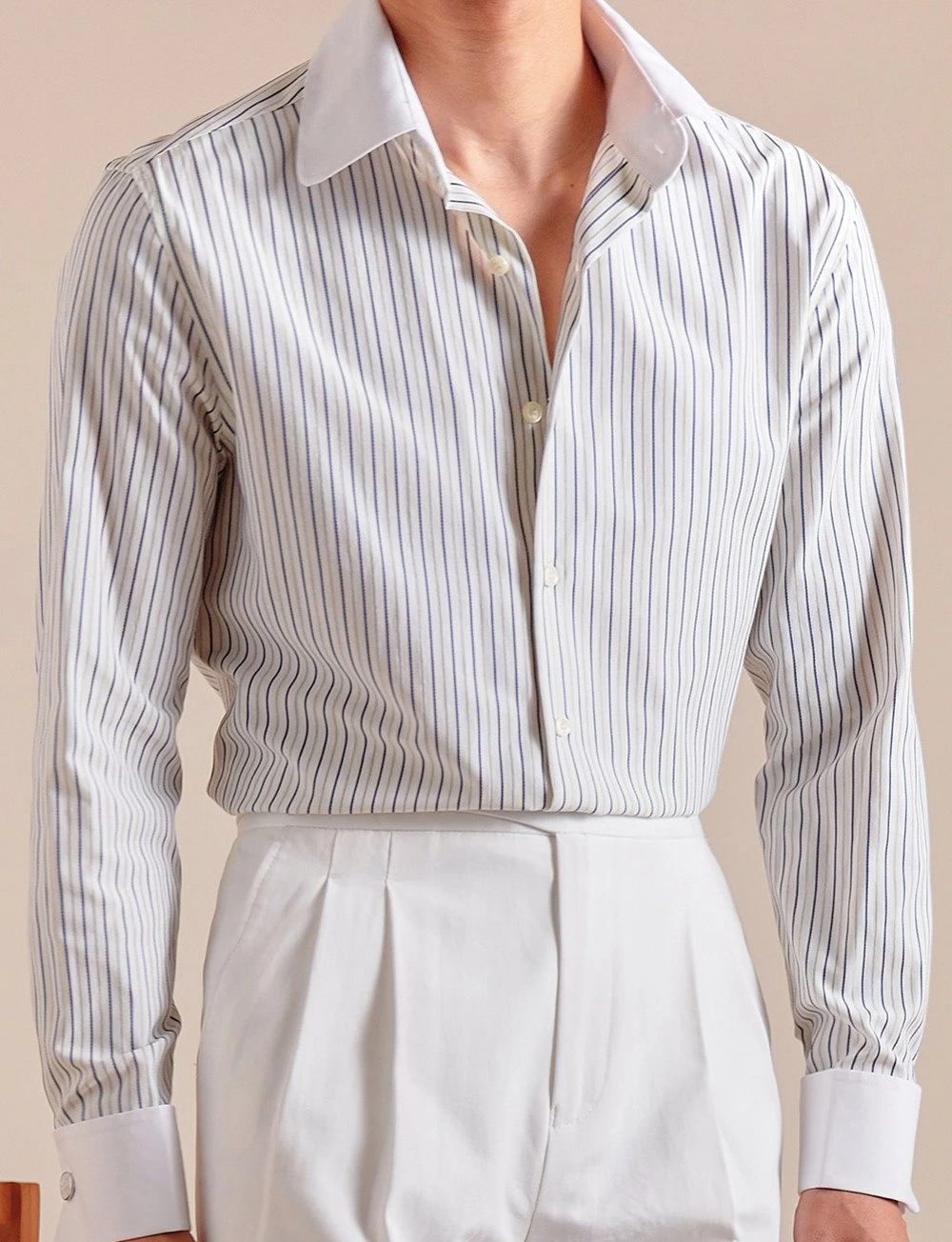 Men’s French-Sleeve Striped Cotton Shirt