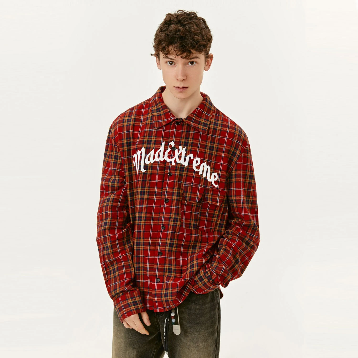 Red Plaid Long Sleeve Shirt for Men – Hip Hop Casual Style
