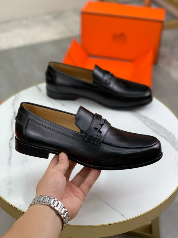 Smooth Jet Black Hermès Men's Leather Loafers