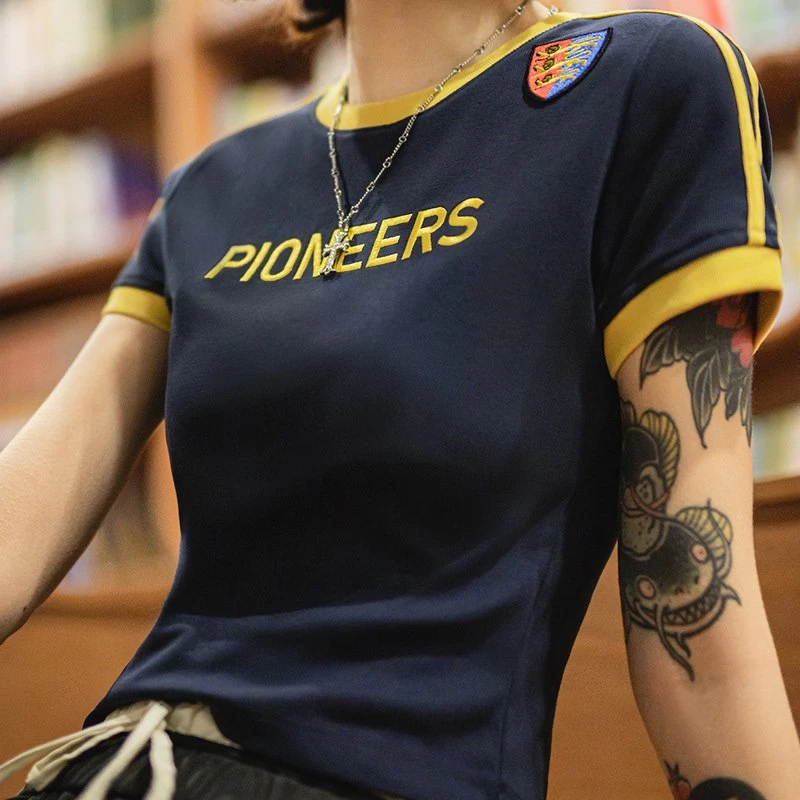 Vintage Color-Block Crop Tee