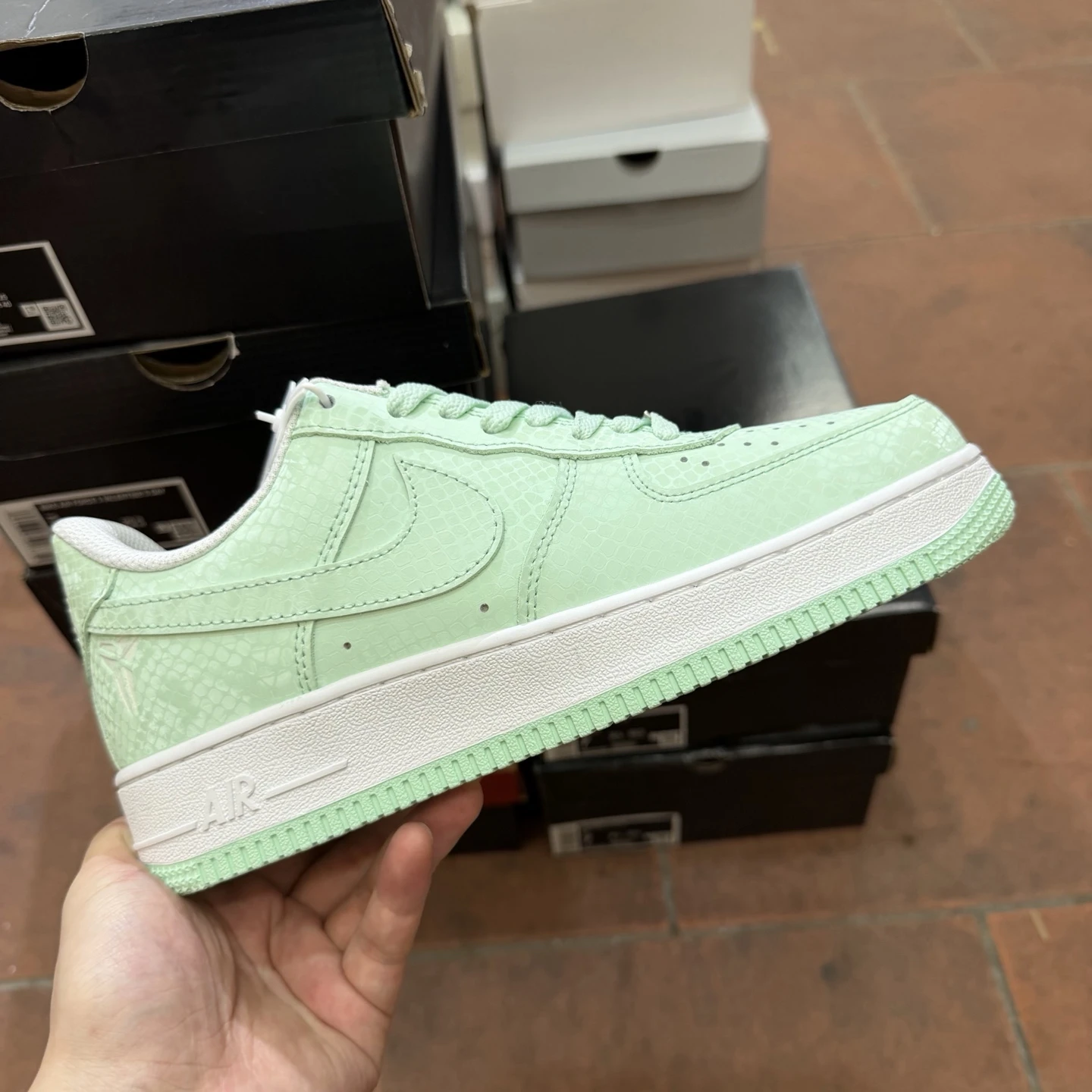 Nike Air Force 1 Low Mamba Edition Sneakers – Mint Green & White Snakeskin