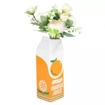 Orange Juice Box Ceramic Vase