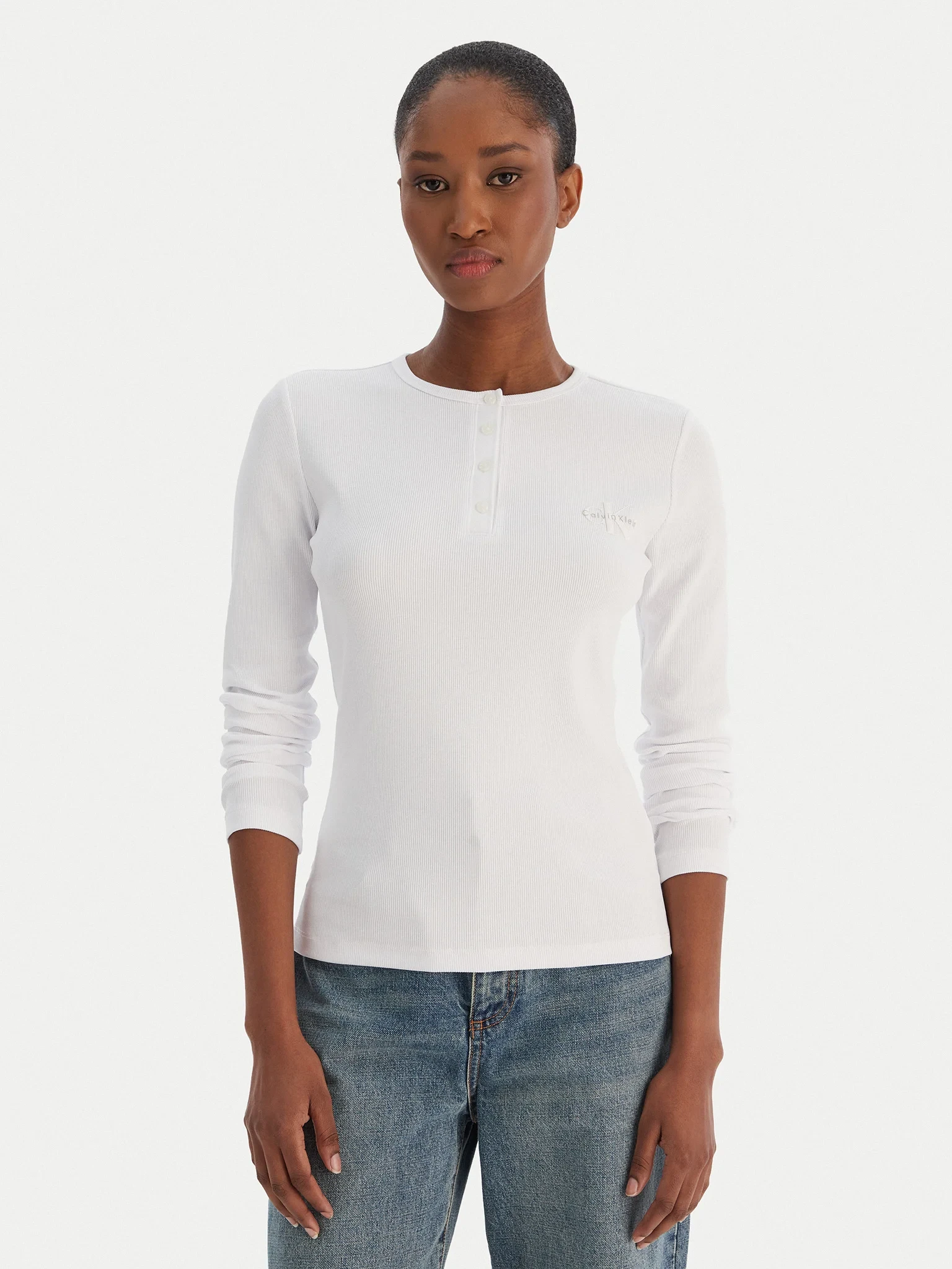 Calvin Klein Jeans Women’s White Long-Sleeve Knitwear Top