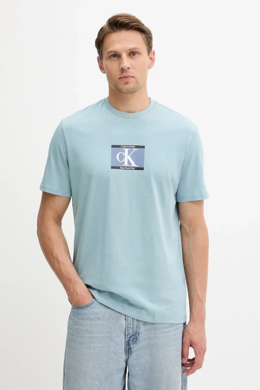 Calvin Klein Men’s Light Blue Cotton T-Shirt with Print