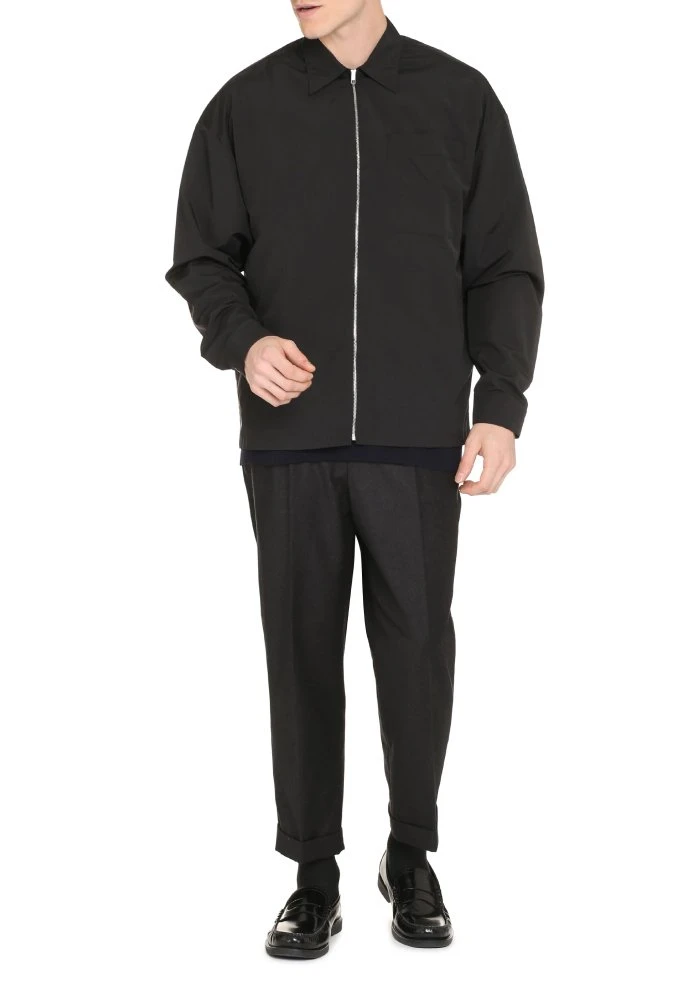 Prada Cotton Shirt with Zipper Details and Triangular Patch
