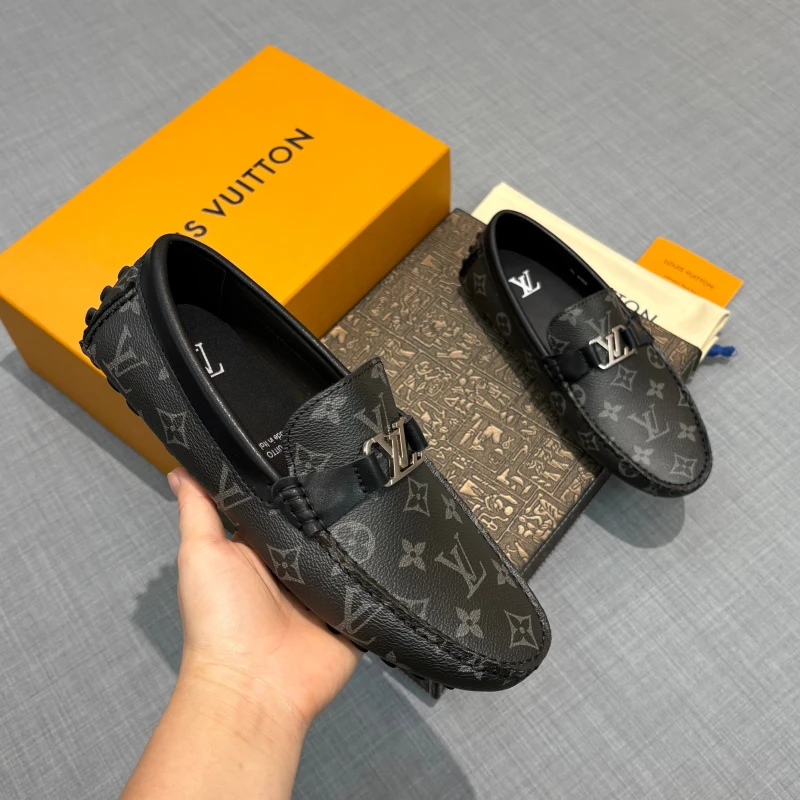 Black Monogram Eclipse Louis Vuitton Men's Canvas & Leather LV Initial Buckle Loafers