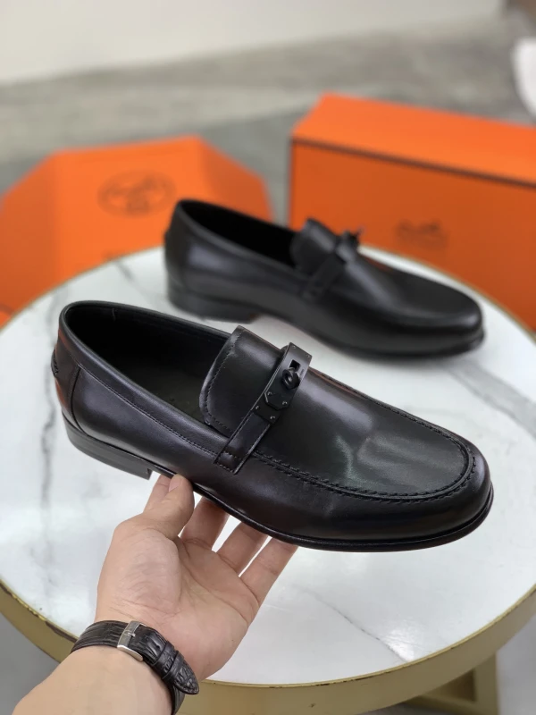 All-Black Hermès Men's Smooth Leather Matte Lock Buckle Loafers