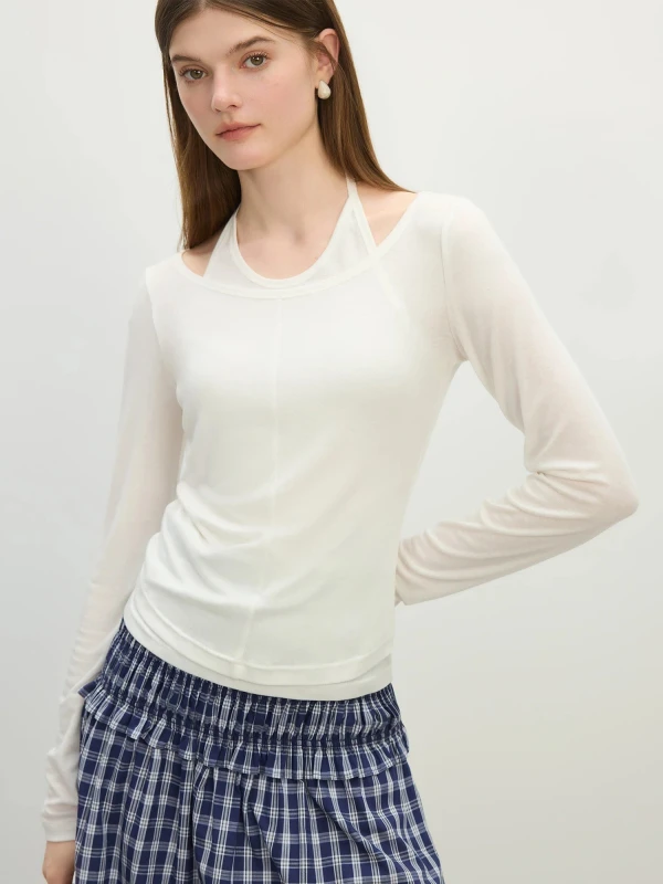 Chic Halter Neck Slim Fit Long Sleeve Tee for Women