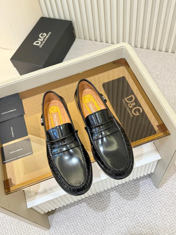 High-Shine Glossy Black Dolce & Gabbana Men's Leather DG Penny Loafers