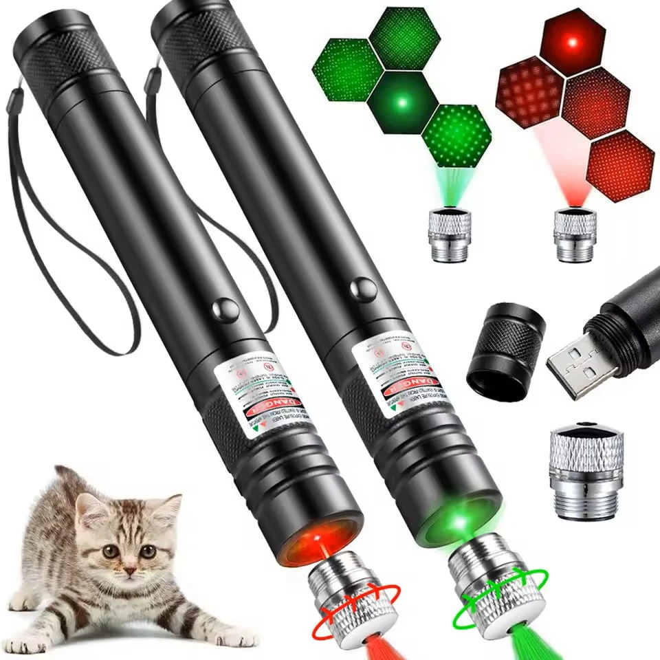 USB Mini Green Laser Pointer for Cats - Interactive LED Redlight Animation Toy Pen