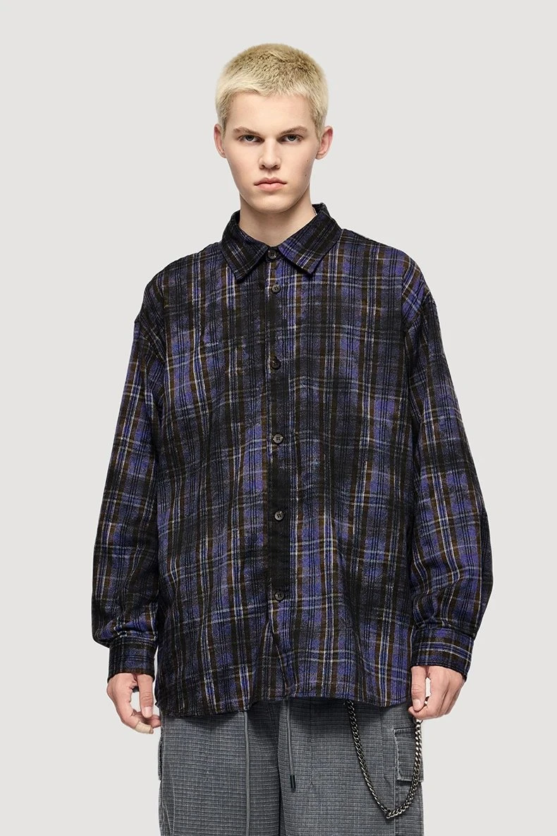 Men’s Vintage Plaid Dirty-Dyed High Street Loose Checkered Shirt