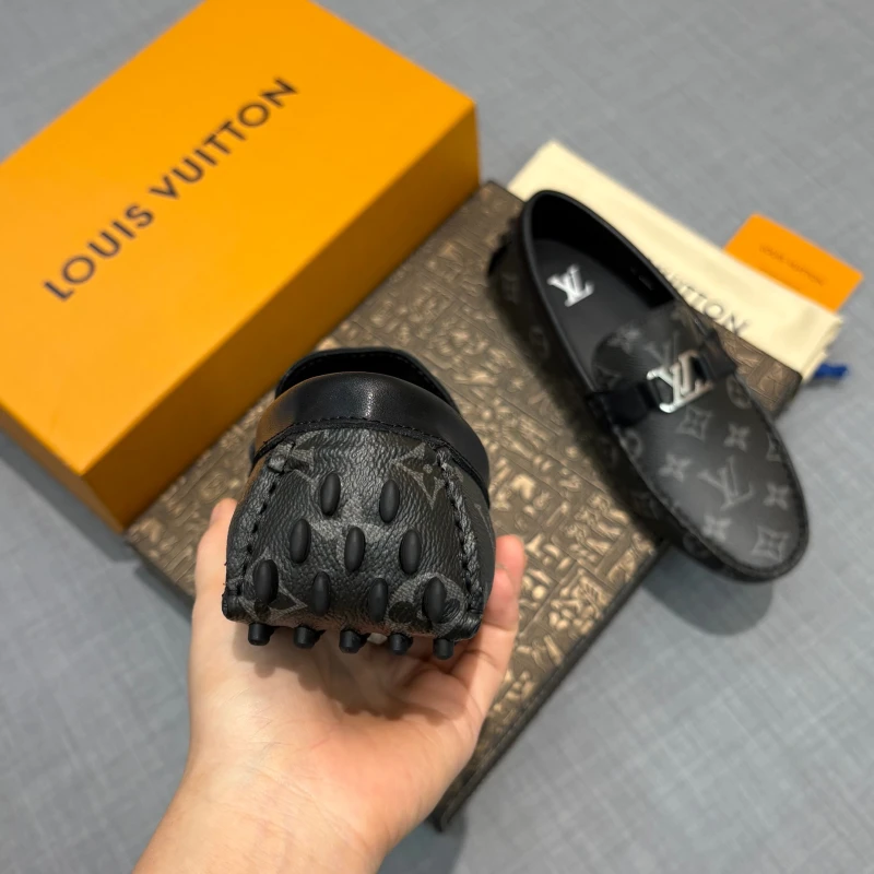 Black Monogram Eclipse Louis Vuitton Men's Canvas & Leather LV Initial Buckle Loafers
