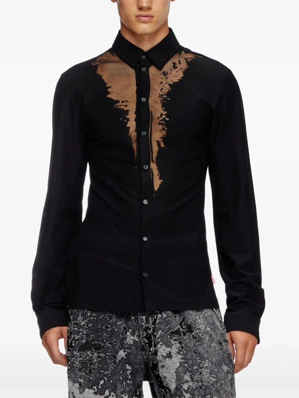 Diesel Men's Black Long Sleeve Shirt – Cotton Blend Modern Fit