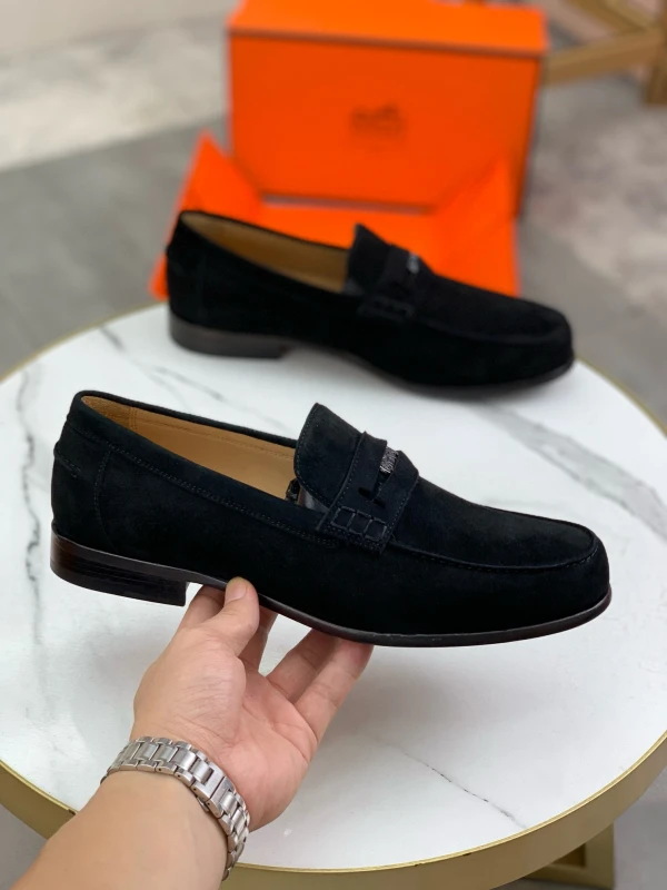 Hermès Men's Classic Jet Black Suede Loafers