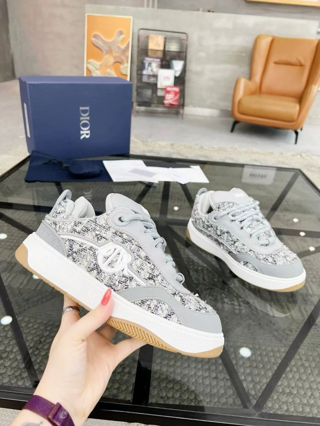 Light Grey, White, and Gum Christian Dior Men's B27 Low-Top Sneakers