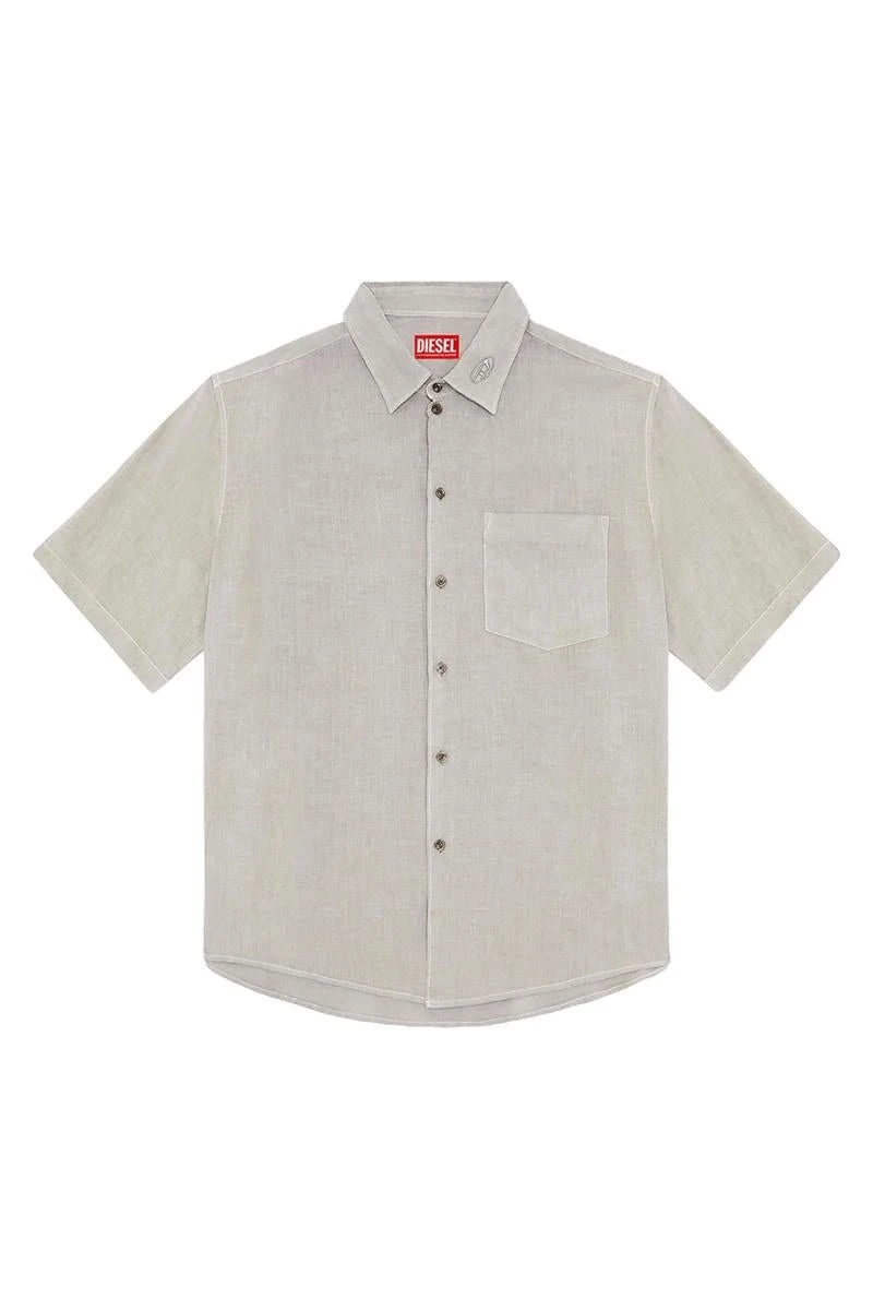 Diesel Men's Beige Cotton Short Sleeve Shirt with Classic Collar