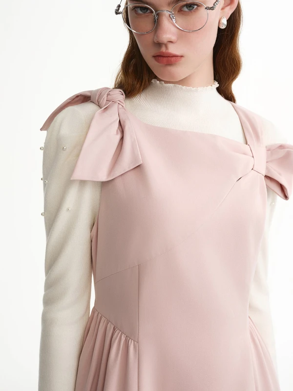 Elegant Winter Bowknot A-Line Cocktail Dress with Long Sleeves