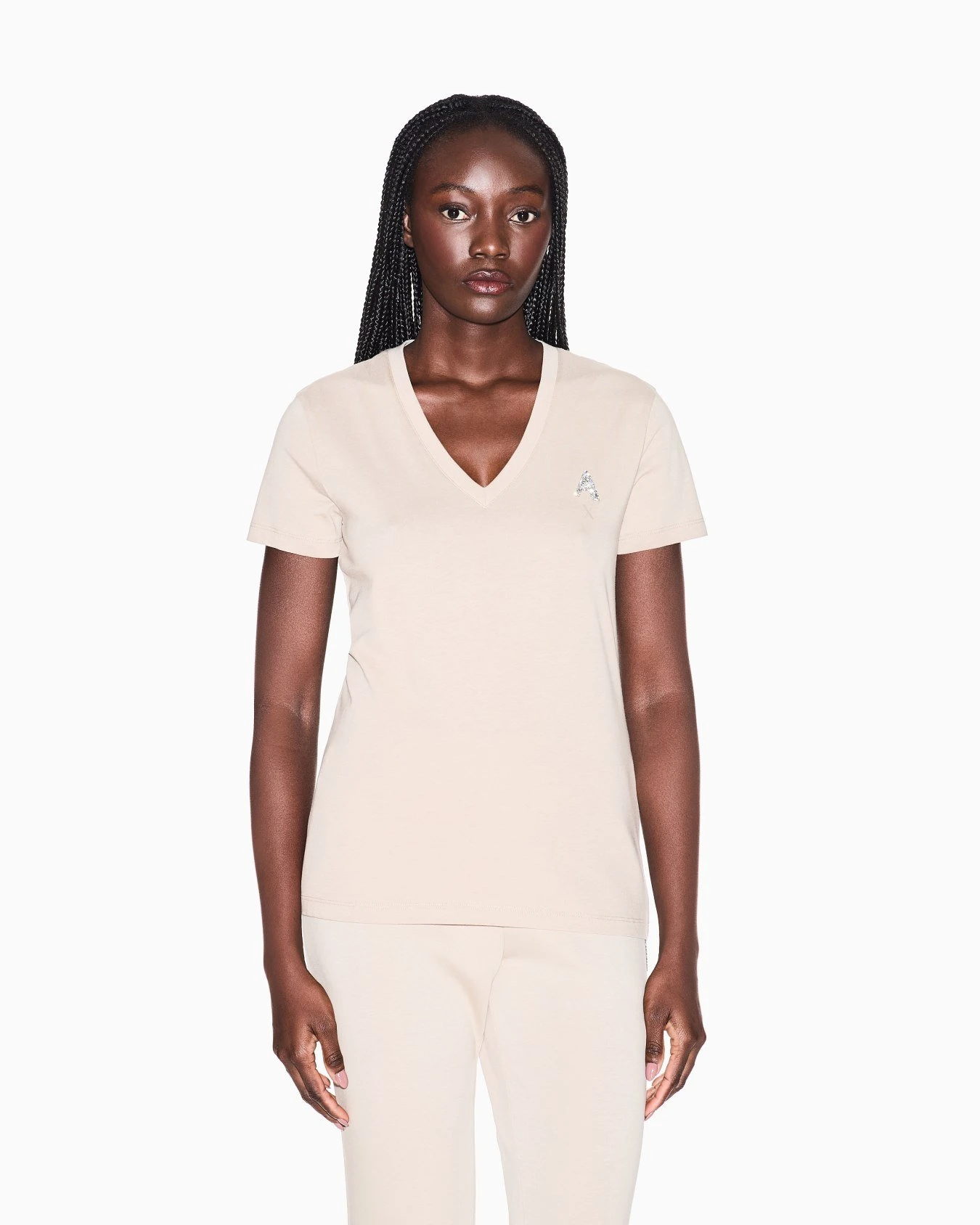 Armani Exchange Women's Regular Fit Beige Cotton T-Shirt