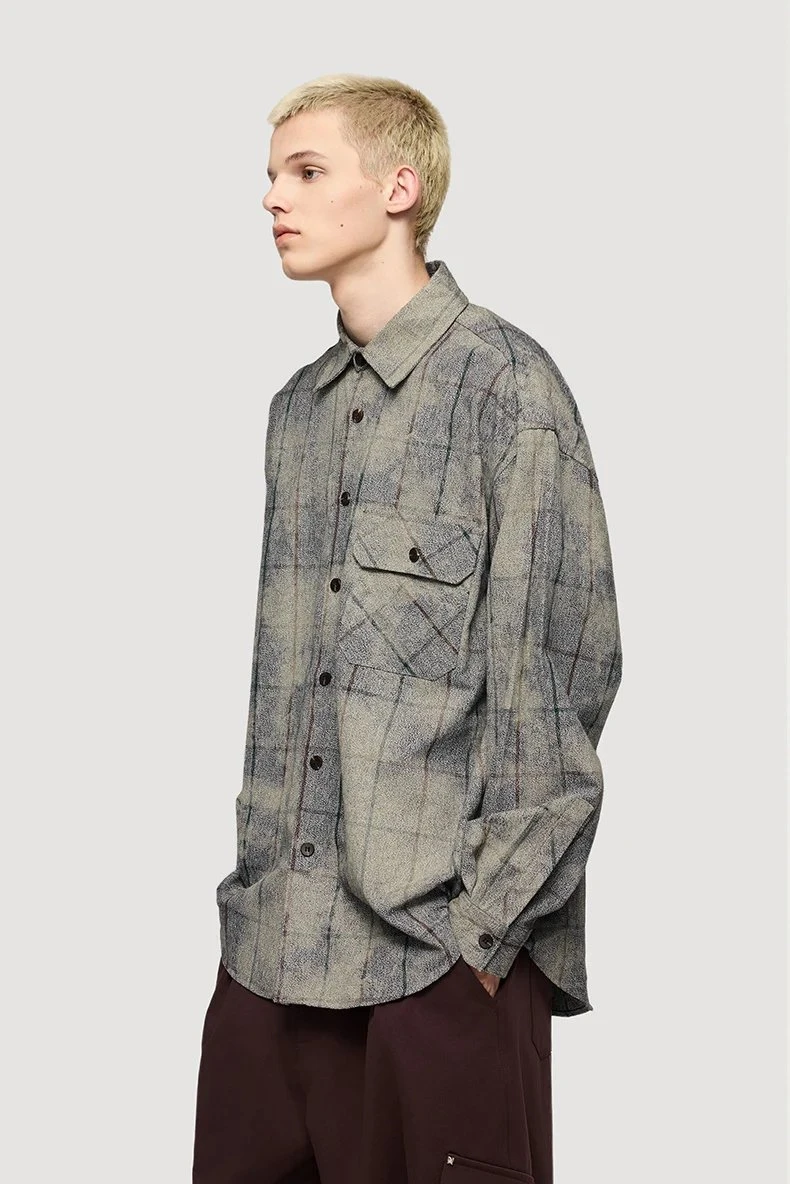 Oversized Retro Plaid Shirt Jacket for Men – High Street Style