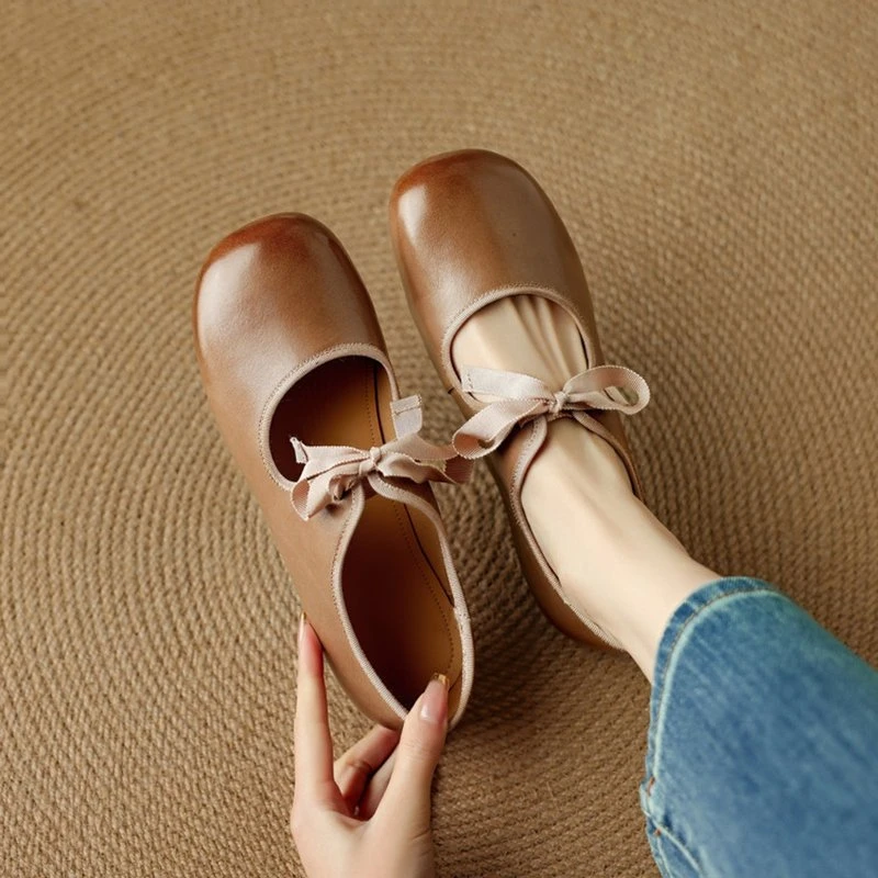 Women’s Genuine Leather Mary Jane Pumps with Round Toe & Low Heel