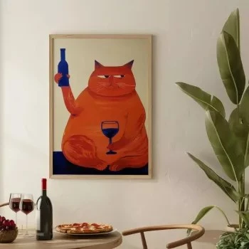 Retro Cat Wine Print Wall Art