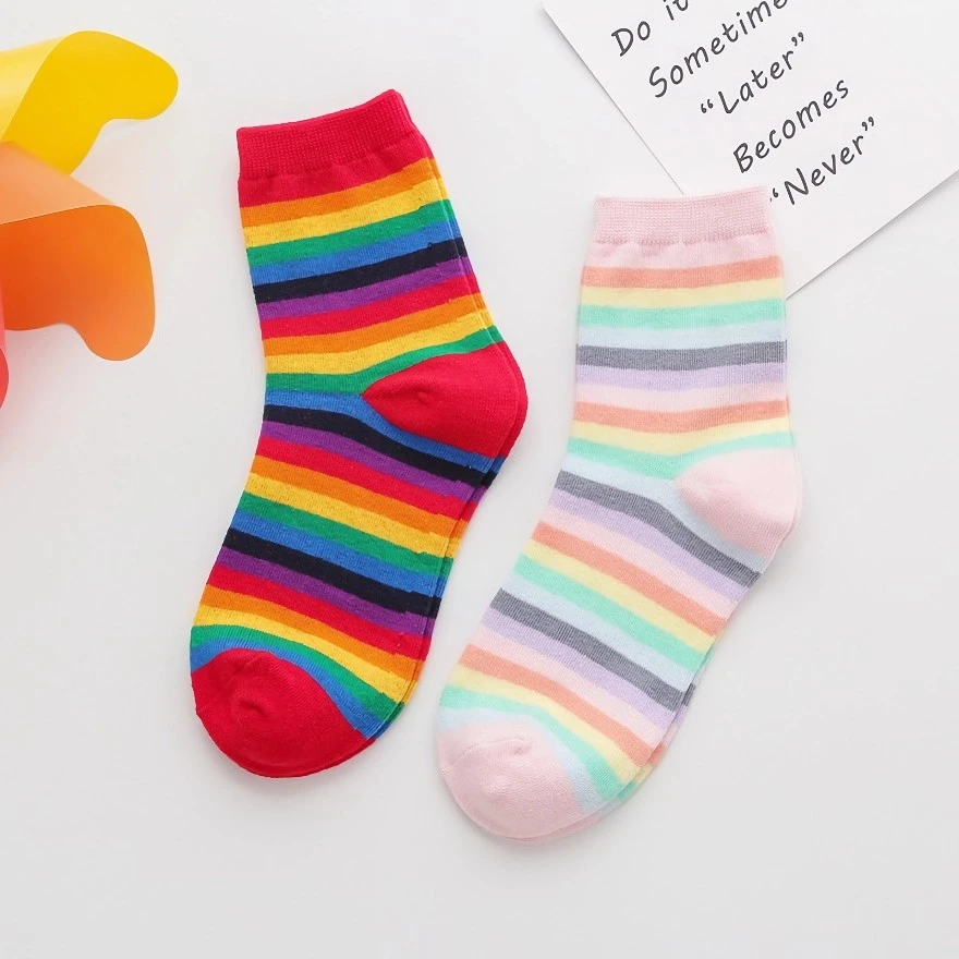 Colorful Rainbow Striped Novelty Socks for Women - Trendy Street Dance Gift