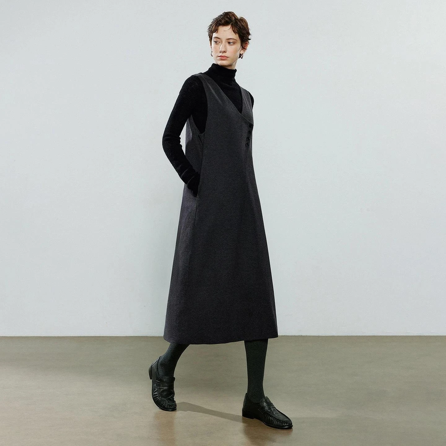 Winter Retro Wool-Blend Office Vest Dress for Women