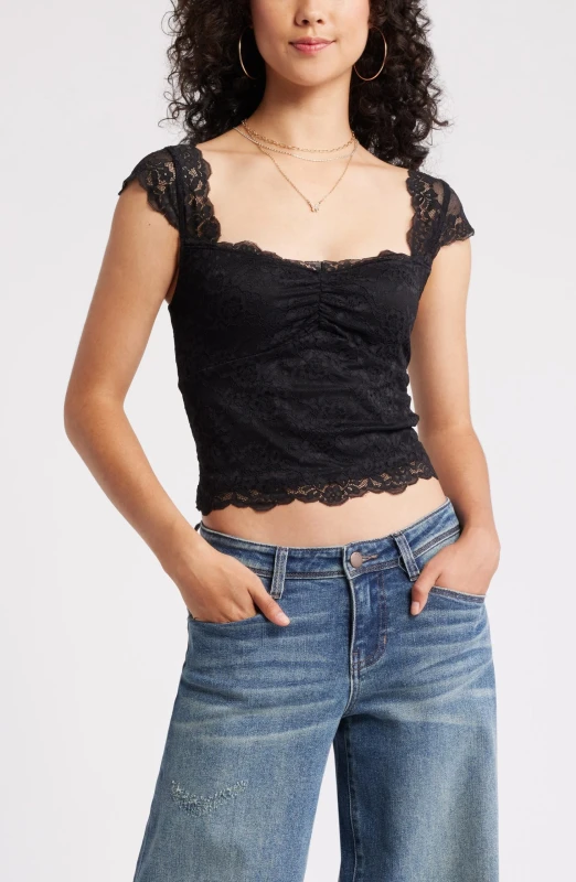 Women's Slim Fit Lace Cap Sleeve Summer T-Shirt