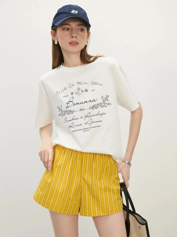 Floral Letter Print Casual T-Shirt for Women