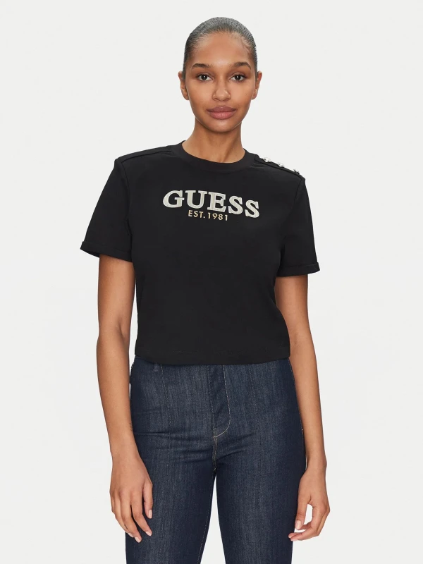 Guess Women's Black Cotton T-Shirt