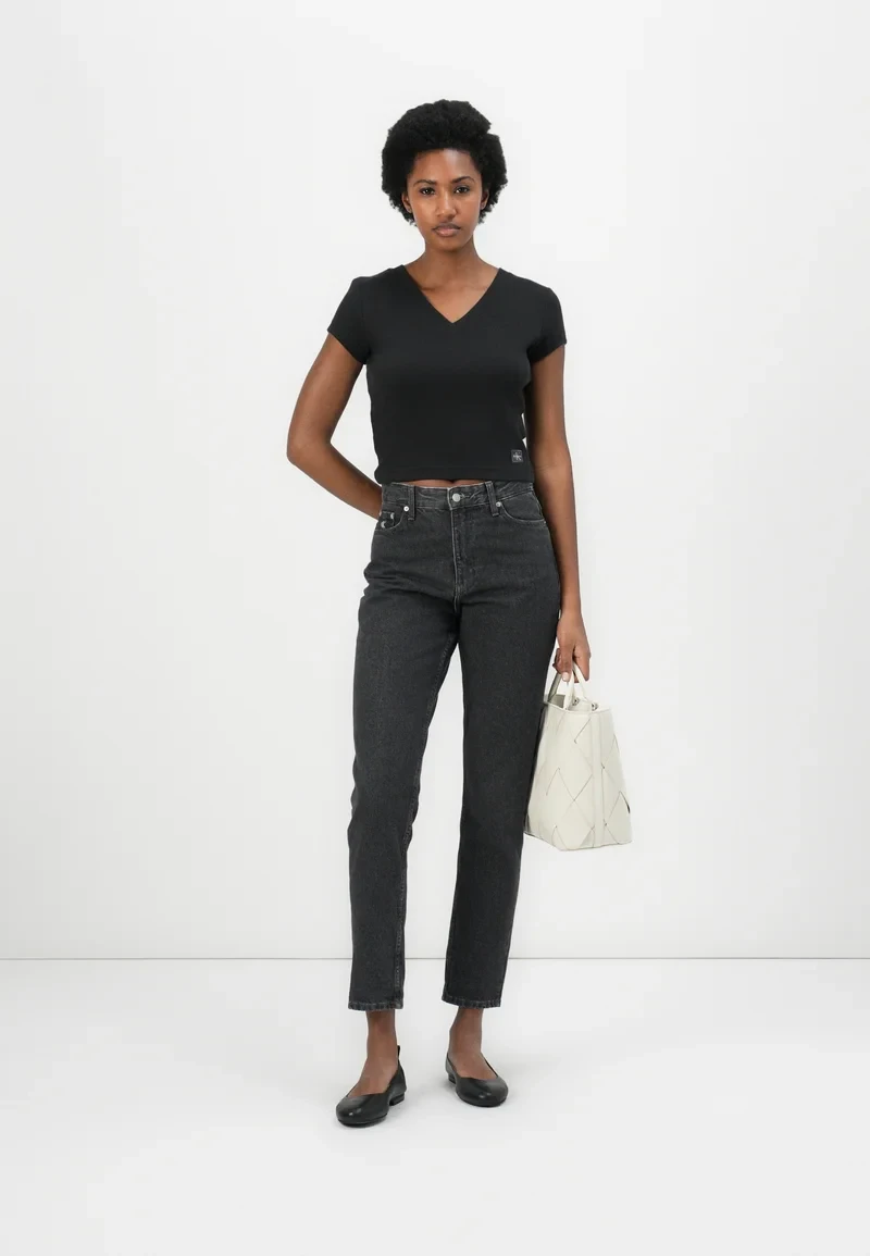 Calvin Klein Jeans Women’s Black V-Neck Cotton T-Shirt