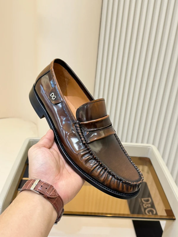 High-Shine Burnished Cognac Brown Dolce & Gabbana Men's Leather DG Penny Loafers