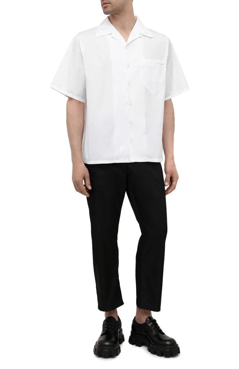 Prada Cuban Collar with Tone-on-Tone Stripes Cotton Shirt