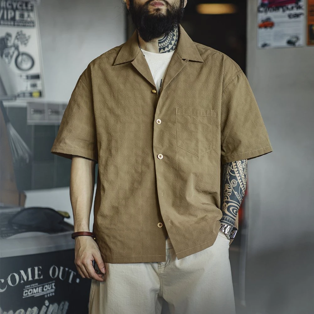 Men’s Summer Pleated Short Sleeve Shirt