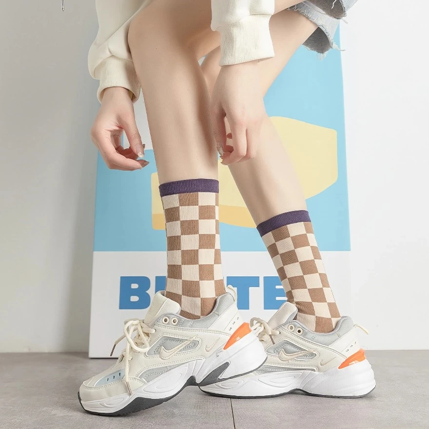 Colorful Argyle Striped Cotton Socks for Women