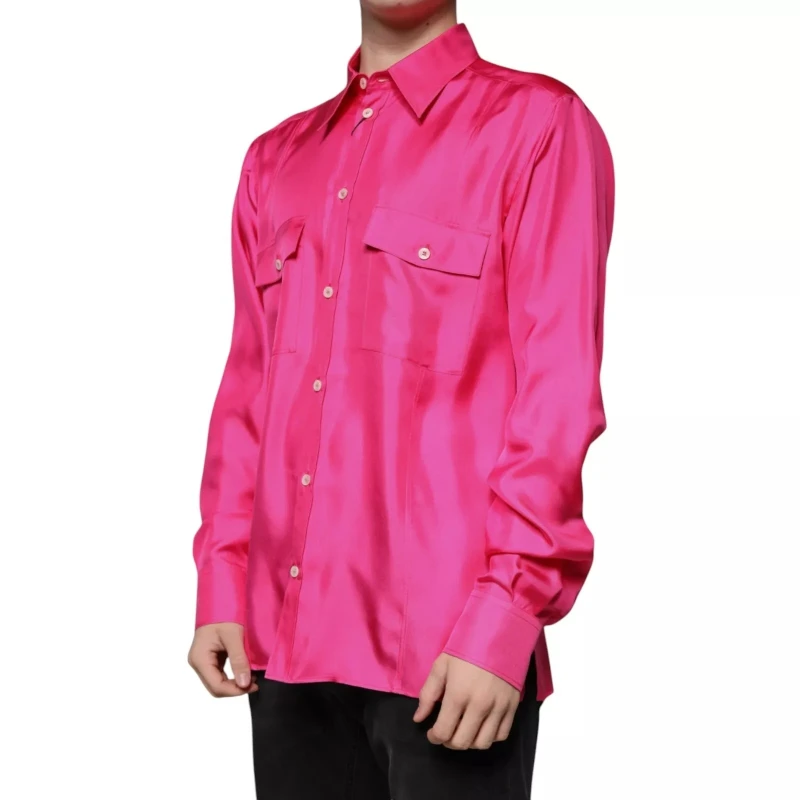 Dolce & Gabbana 100% Silk Pink Button Down Shirt