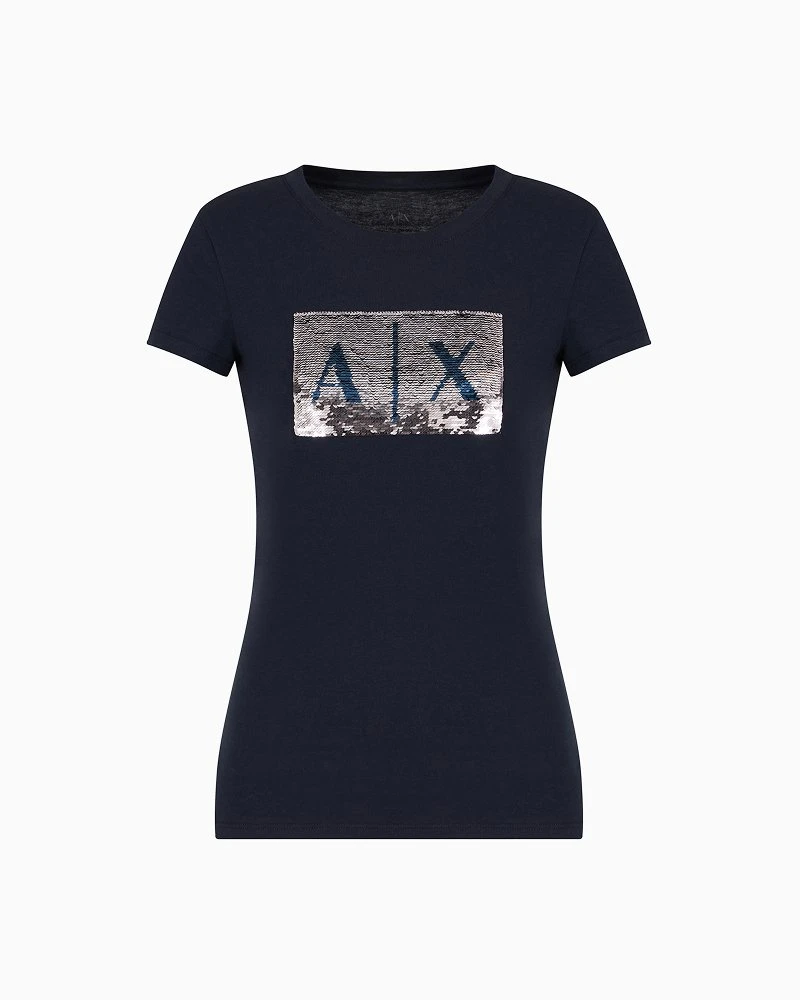 Armani Exchange Women's Blue Cotton Round Neck T-Shirt