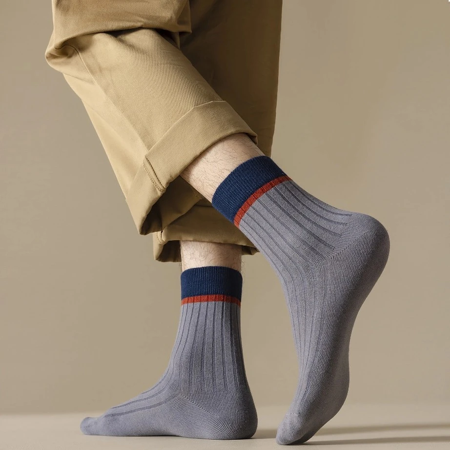 5 Pairs Men's Color Block Stripe Crew Socks - Comfortable, Sweat-Absorbent and Stylish