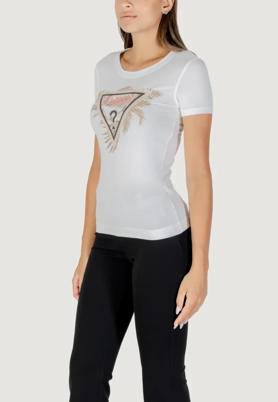 Guess Women's White Printed T-Shirt - Chic and Comfortable