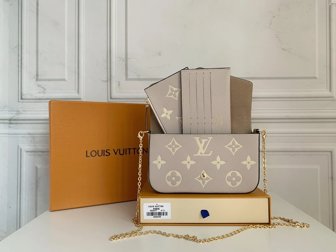 Louis Vuitton Félicie Pochette in Tourterelle/Crème Monogram Empreinte Leather