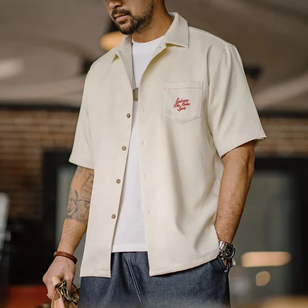Hawaiian-inspired embroidered shirt for men