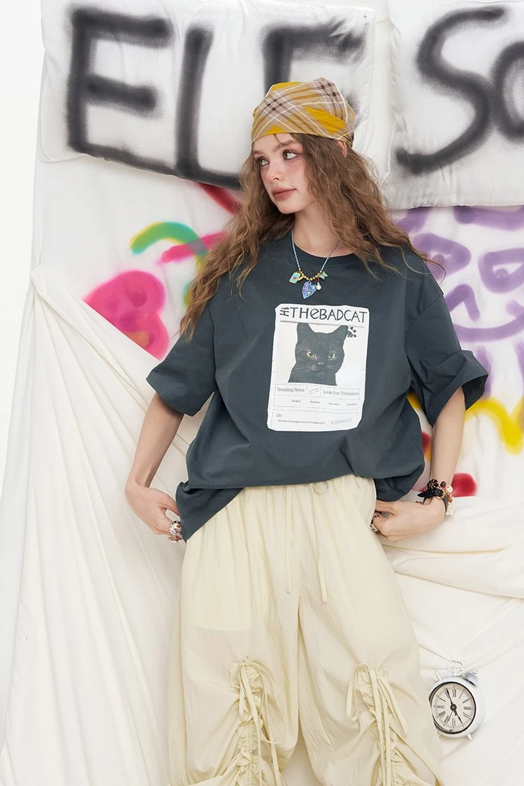 Summer Cartoon Print Loose Cotton T-Shirt