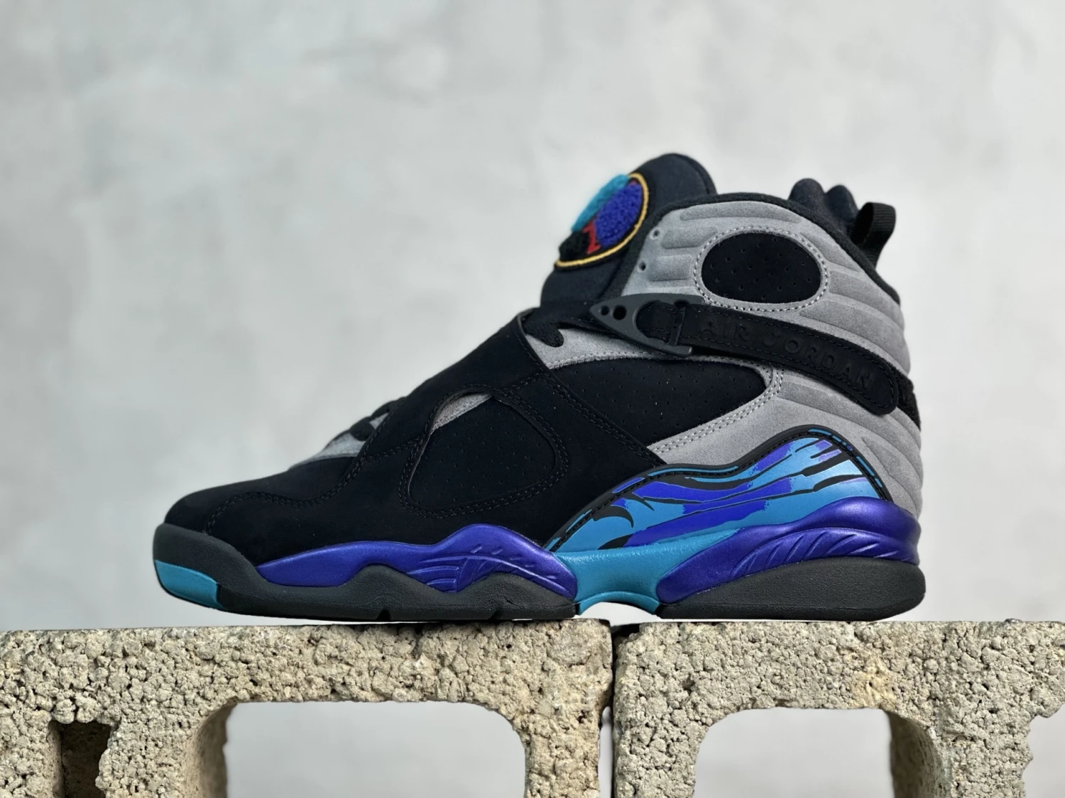Air Jordan 8 Retro "Playoffs" Kids Sneakers – Black/Cool Grey/Multi-Color