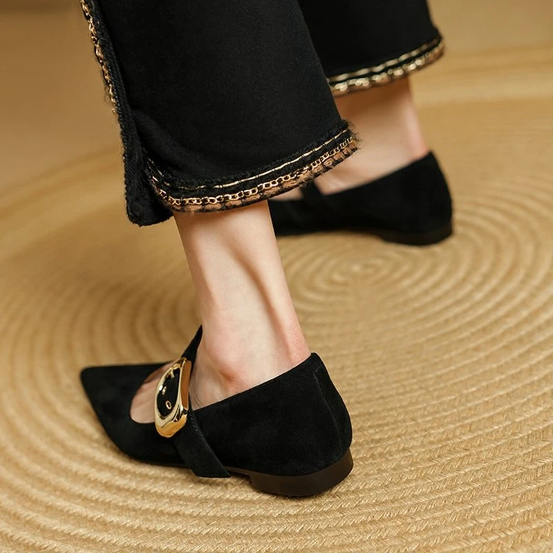 Women’s Pointed Toe Suede Mary Jane Pumps with Low Heel