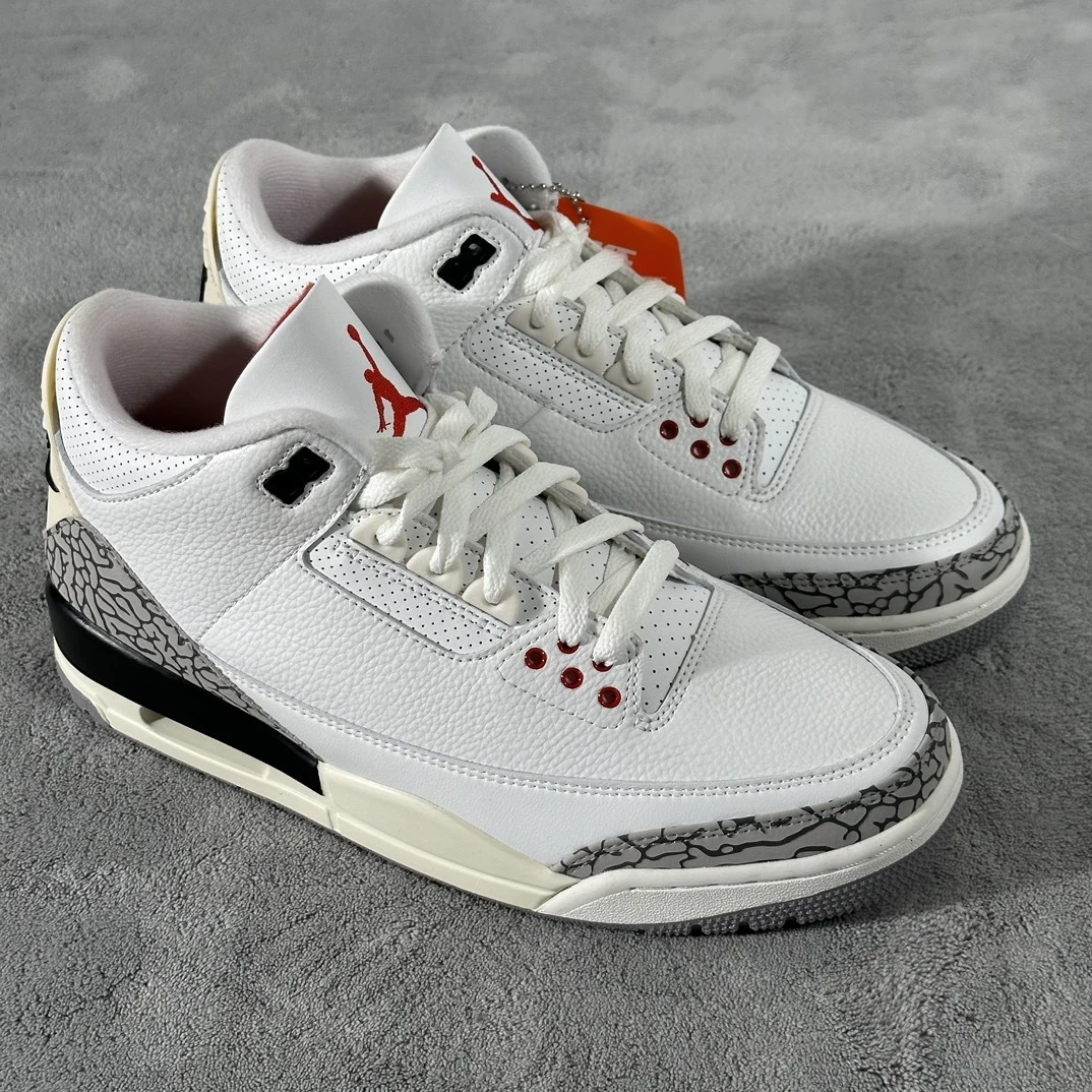 Air Jordan 3 Retro Sneakers – White Cement Grey Fire Red Black